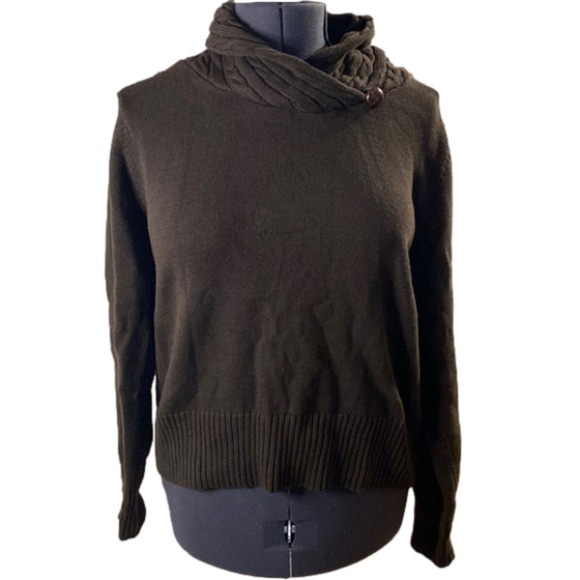 JEANNE PIERRE Sweaters - Jeanne Pierre Women’s Cotton Brown Cowl Neck Long Sleeve Sweater Ribbed Cuffs XL